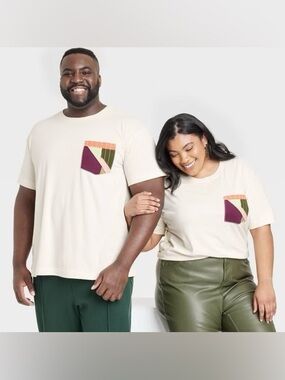 Target Cream Short Sleeve Tee with Colorblock Geometric Pocket